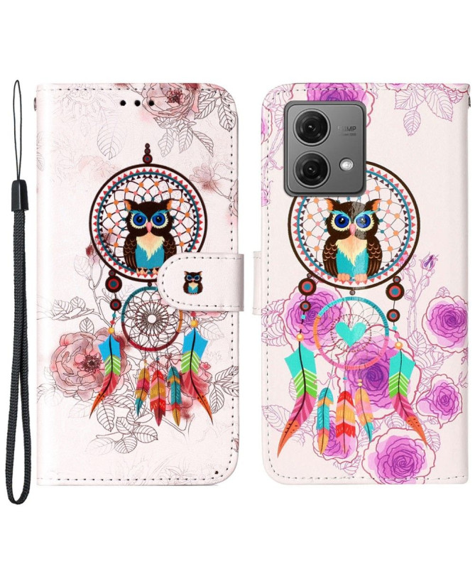 Housse Moto G84 5G Hibou et capteur de rêves colorés