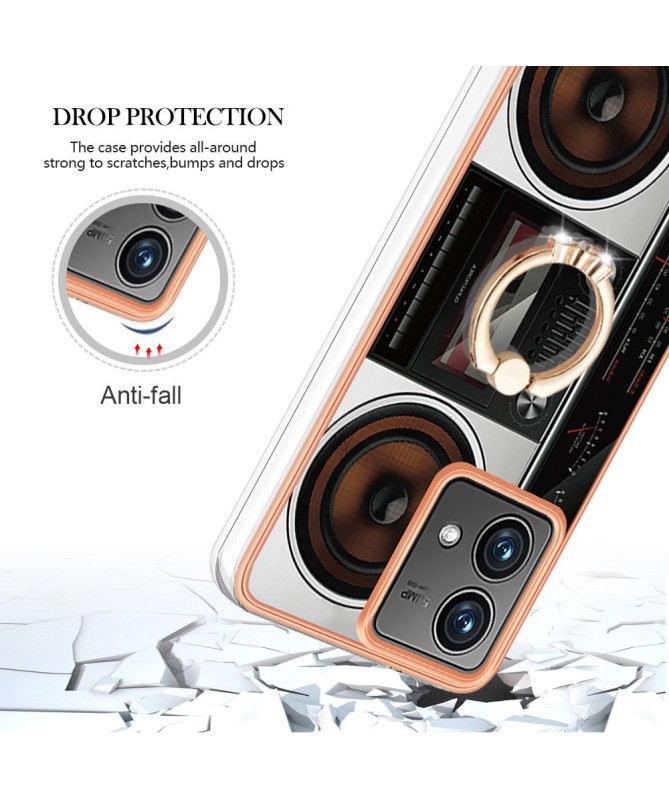 Coque Moto G84 5G Rétro Sound avec Support Anneau