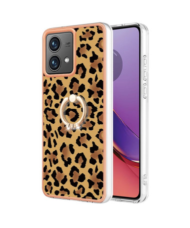 Coque Moto G84 5G Léopard avec Support Anneau