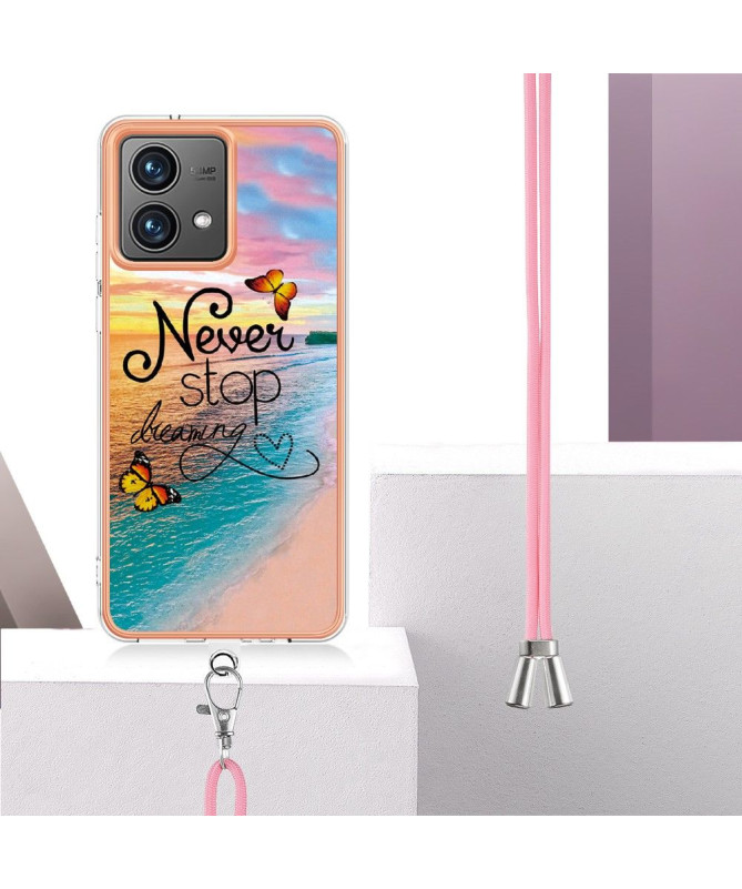 Coque Moto G84 5G Never Stop Dreaming à cordon