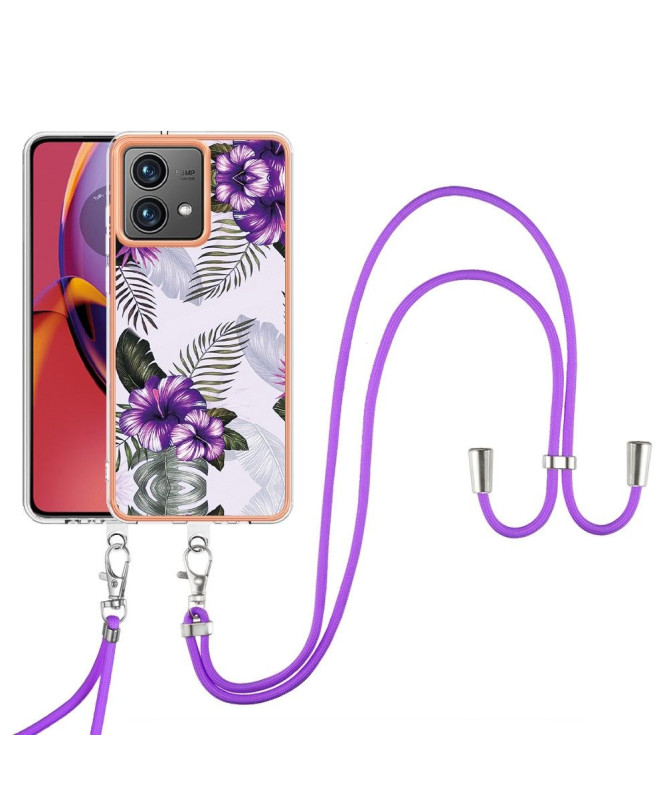 Coque Moto G84 5G fleurs exotiques à cordon