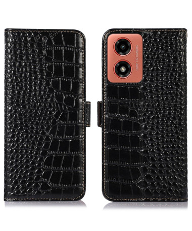 Housse Moto G24 / G04 Cuir véritable aspect croco