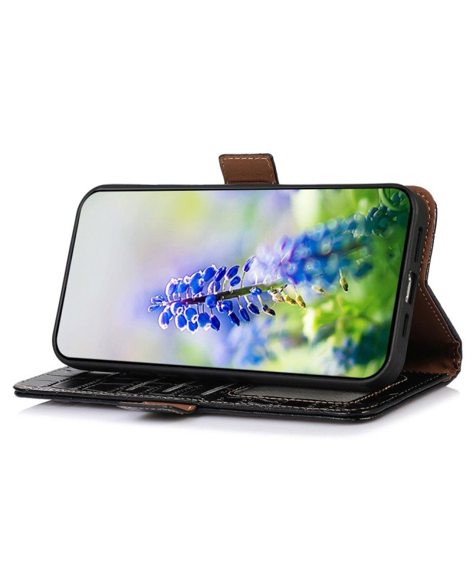 Housse Moto G24 / G04 Cuir véritable aspect croco