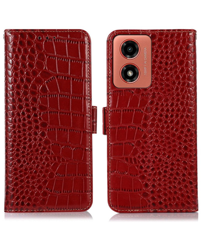 Housse Moto G24 / G04 Cuir véritable aspect croco
