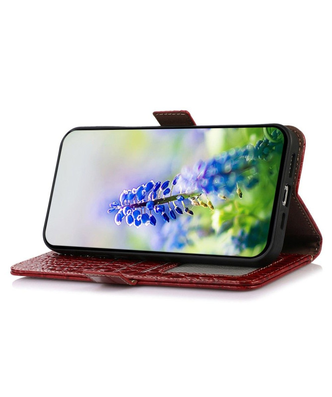 Housse Moto G24 / G04 Cuir véritable aspect croco
