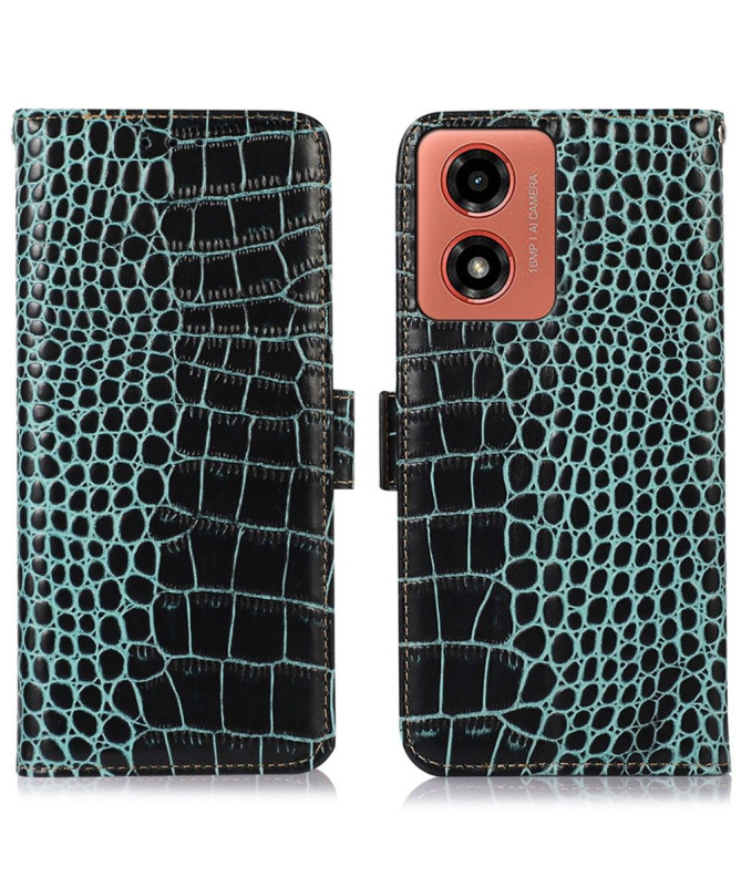 Housse Moto G24 / G04 Cuir véritable aspect croco