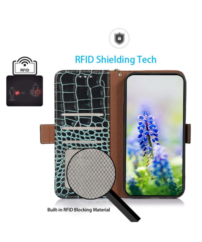 Housse Moto G24 / G04 Cuir véritable aspect croco