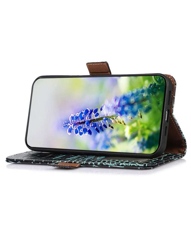 Housse Moto G24 / G04 Cuir véritable aspect croco