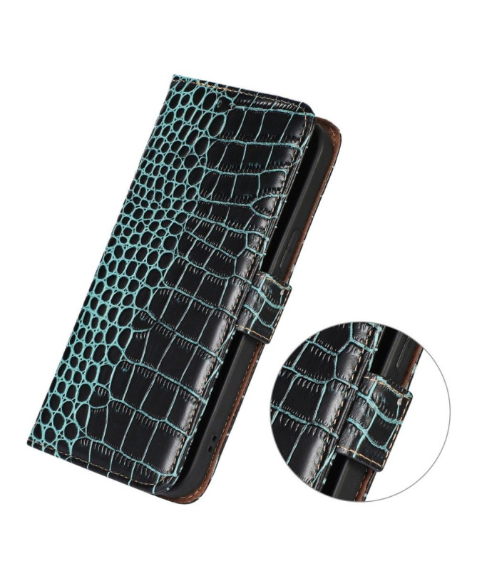 Housse Moto G24 / G04 Cuir véritable aspect croco