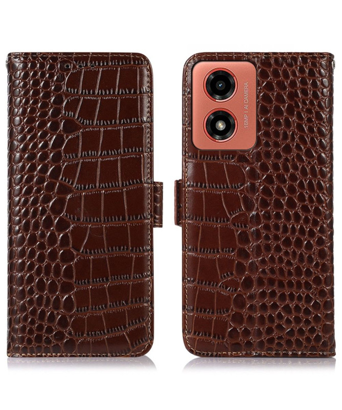 Housse Moto G24 / G04 Cuir véritable aspect croco