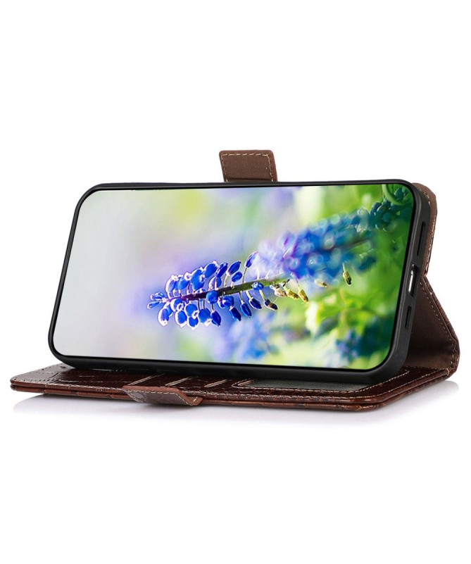 Housse Moto G24 / G04 Cuir véritable aspect croco