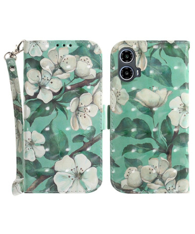 Housse Moto G04 / G24 Fleurs Blanches