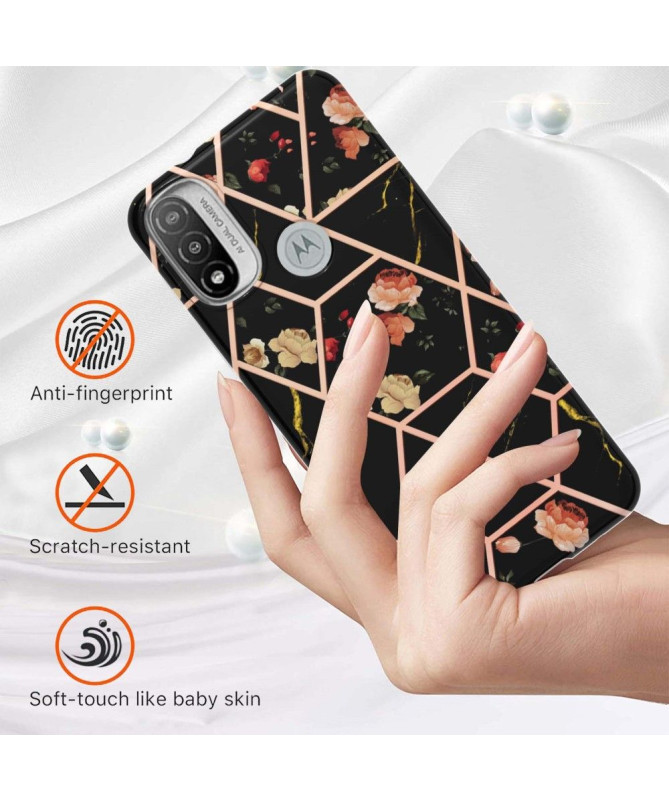 Coque Motorola Moto E20 / E30 / E40 marbre et fleurs