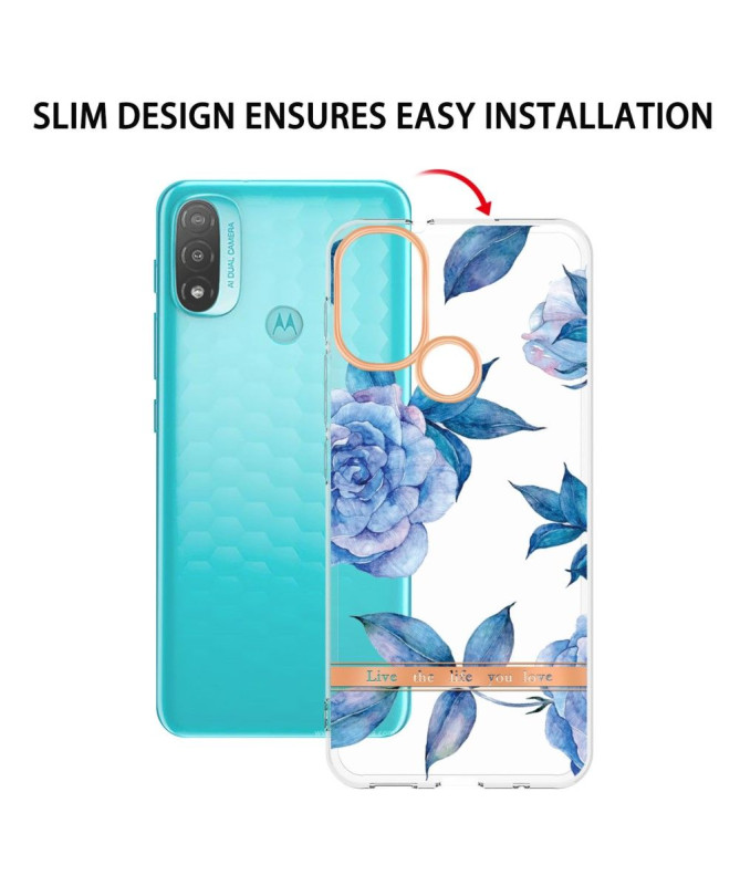 Coque Motorola Moto E20 / E30 / E40 Pivoine bleu