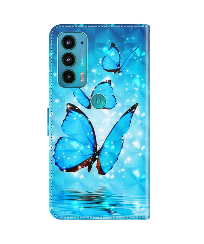 Housse Motorola Moto E20 / E30 / E40 papillons bleus scintillants