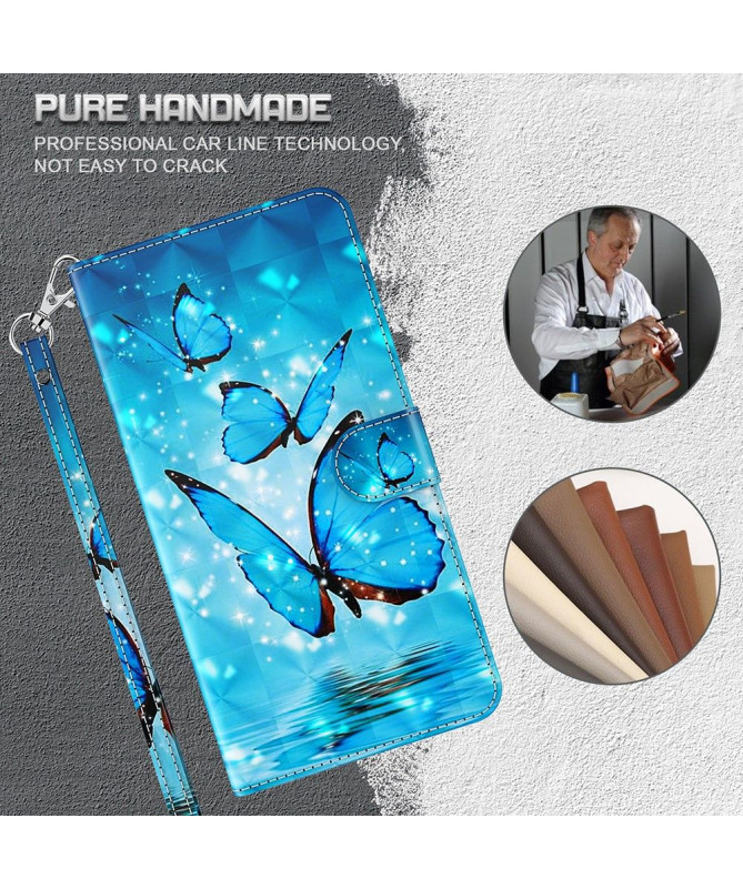 Housse Motorola Moto E20 / E30 / E40 papillons bleus scintillants