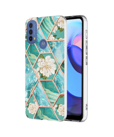 Coque Motorola Moto E40 / E30 / E20 marbre et fleurs blanches