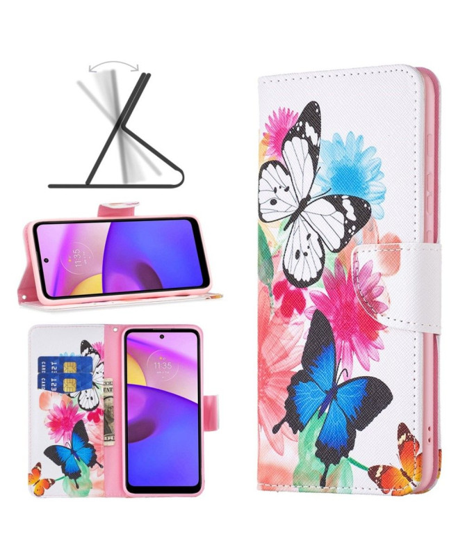 Housse Motorola Moto E40 / E30 / E20 papillons et fleurs colorées