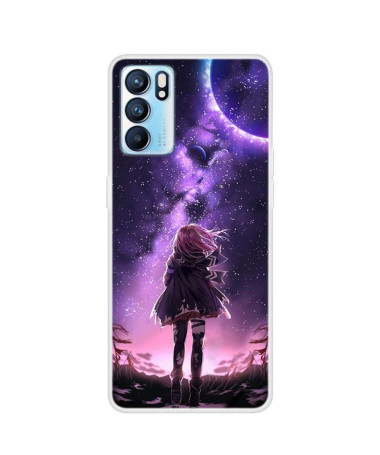 Coque Oppo Reno 6 5G Illustration fille pleine lune