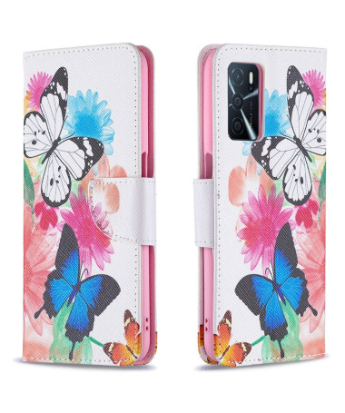 Housse Oppo A16 / A16s papillons et fleurs colorées