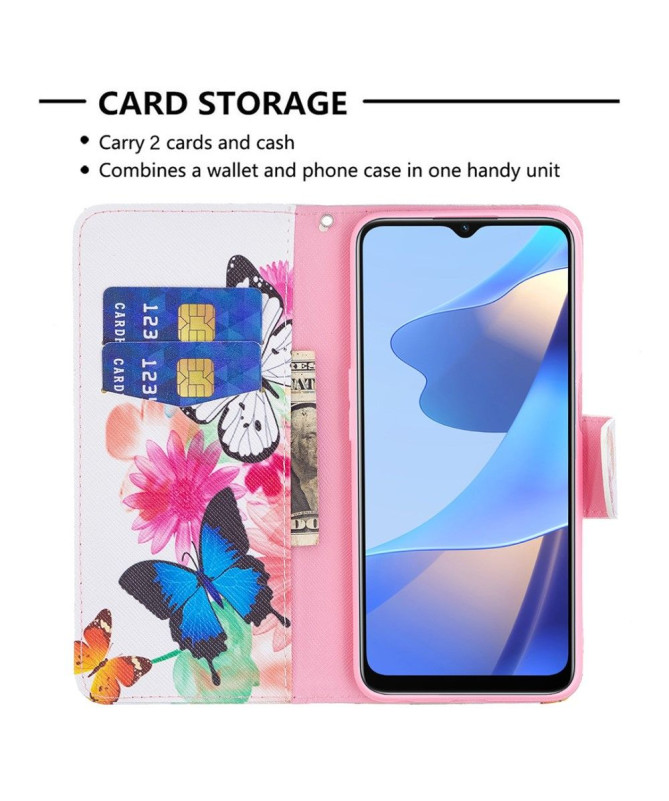 Housse Oppo A16 / A16s papillons et fleurs colorées