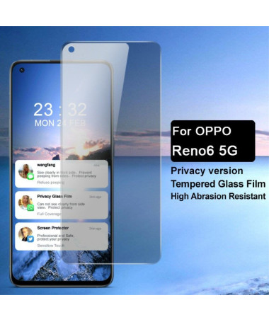 Protection d'écran Oppo Reno 6 5G verre trempé et filtre de confidentialité