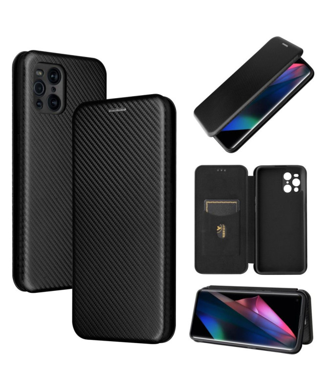 Housse Oppo Find X3 Pro simili cuir fibre de carbone