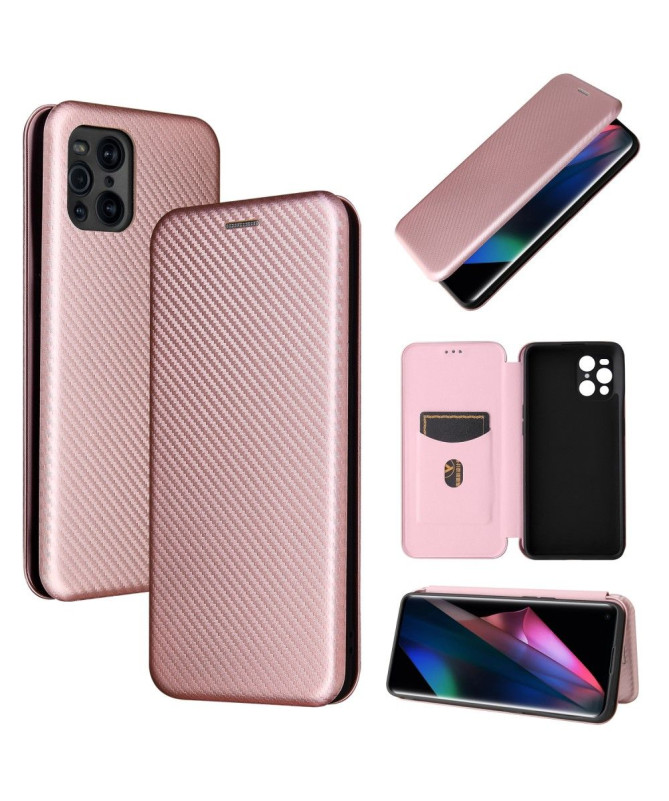 Housse Oppo Find X3 Pro simili cuir fibre de carbone