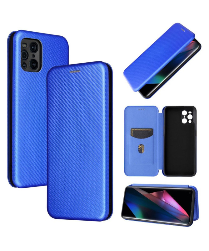 Housse Oppo Find X3 Pro simili cuir fibre de carbone