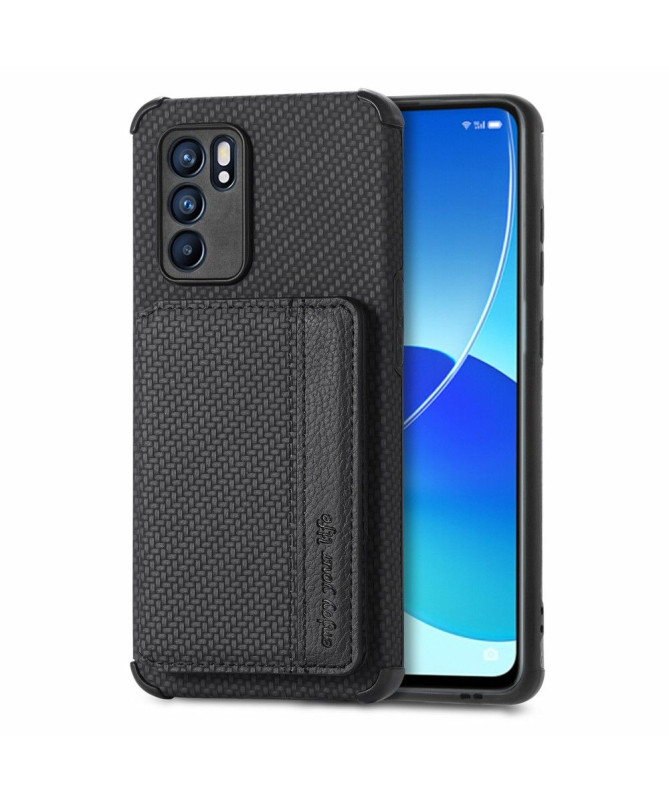 Coque Oppo Reno 6 5G Fibre Carbone Porte Cartes