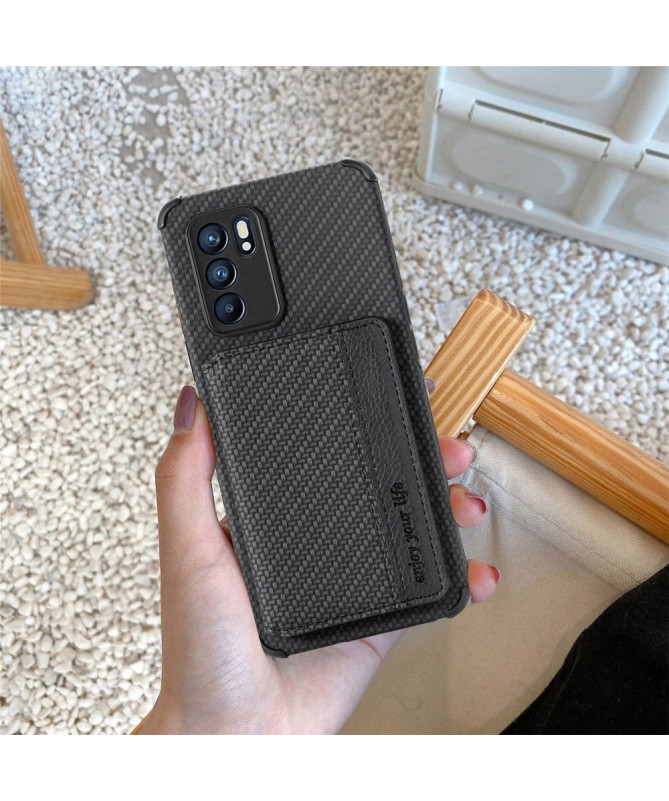 Coque Oppo Reno 6 5G Fibre Carbone Porte Cartes