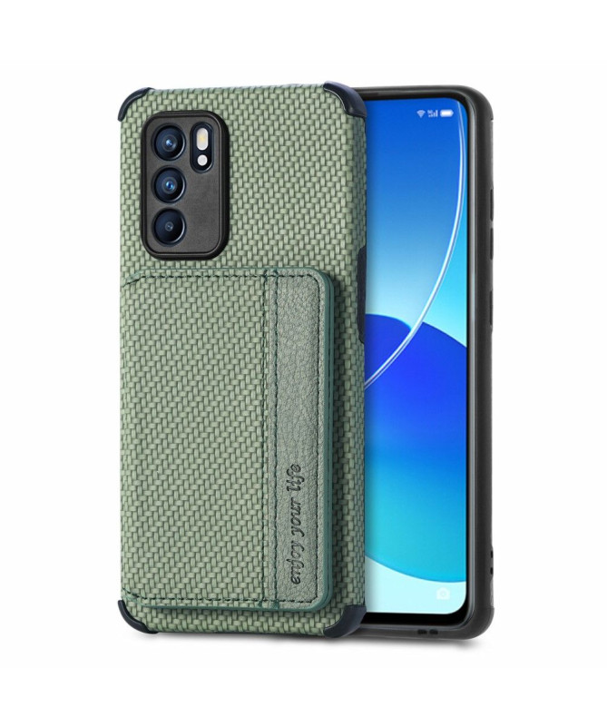 Coque Oppo Reno 6 5G Fibre Carbone Porte Cartes