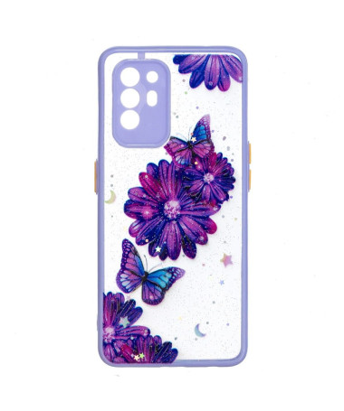 Coque Oppo A94 5G fleurs et papillons violets