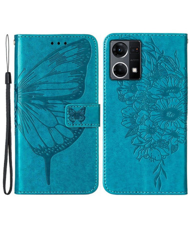 Housse Oppo Reno 7 Papillon Fleur Porte-Cartes