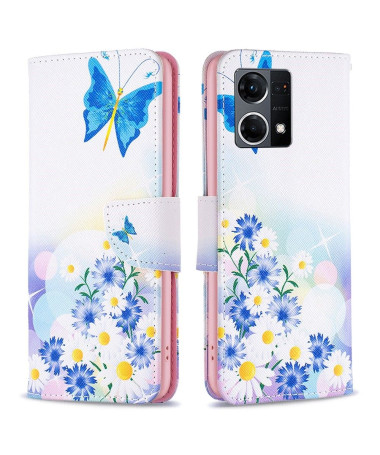 Housse Oppo Reno 7 papillon et marguerites