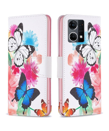 Housse Oppo Reno 7 papillons et fleurs colorées