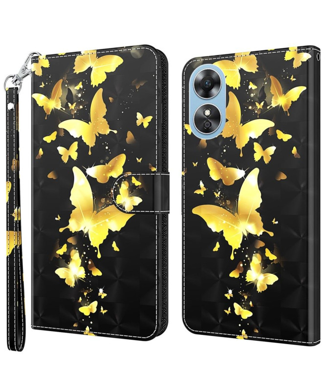 Housse Oppo A17 Papillons volants dorés