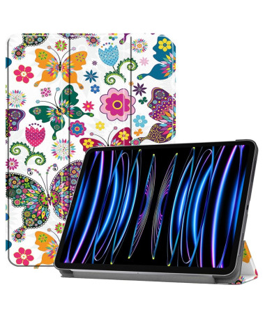 Housse iPad Pro 11 (2024) Intelligente Illustration Papillons et Fleurs