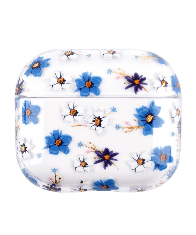 Coque AirPods 3 fleurs blanches et bleues