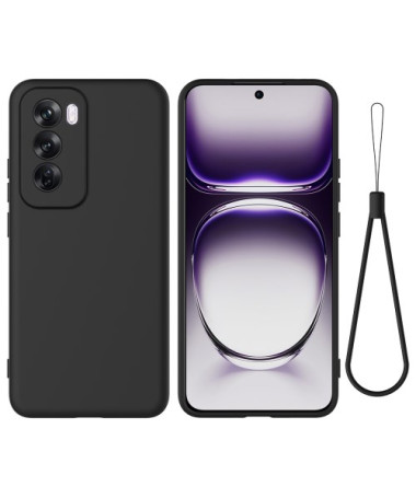 Coque en Silicone Liquide Noir avec Lanière pour Oppo Reno 12 Pro 5G