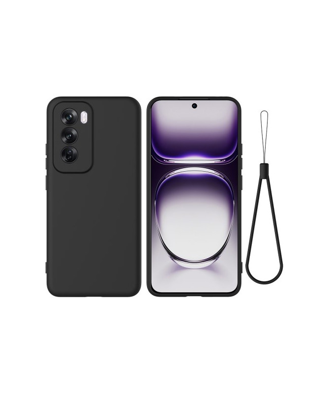 Coque en Silicone Liquide Noir avec Lanière pour Oppo Reno 12 Pro 5G