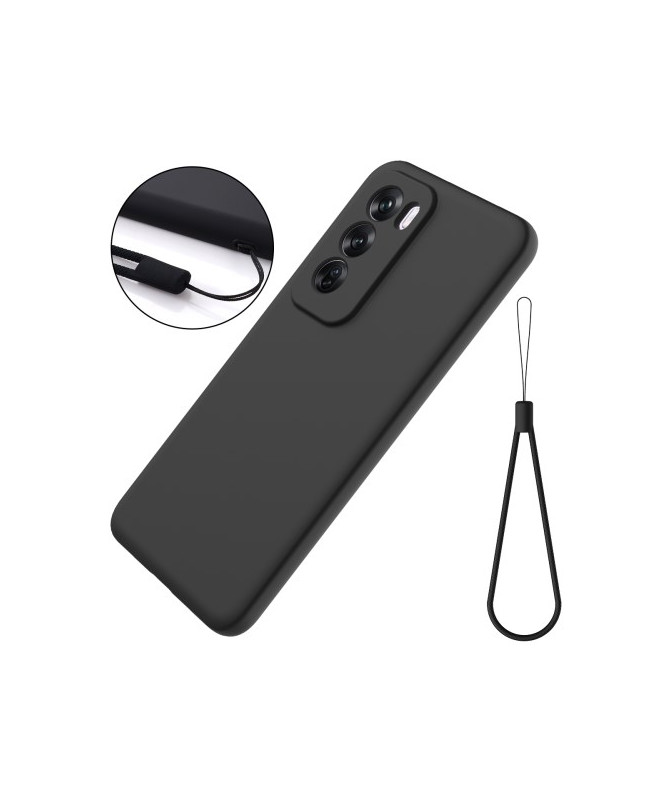 Coque en Silicone Liquide Noir avec Lanière pour Oppo Reno 12 Pro 5G