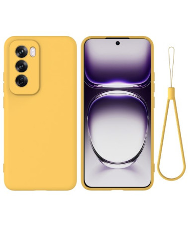 Coque en Silicone Liquide Jaune avec Lanière pour Oppo Reno 12 Pro 5G