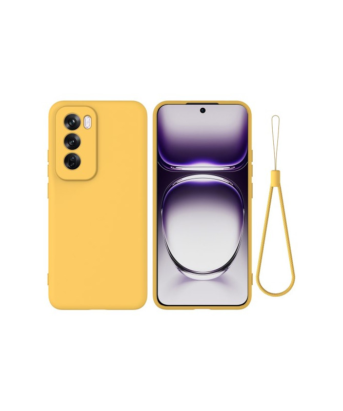 Coque en Silicone Liquide Jaune avec Lanière pour Oppo Reno 12 Pro 5G