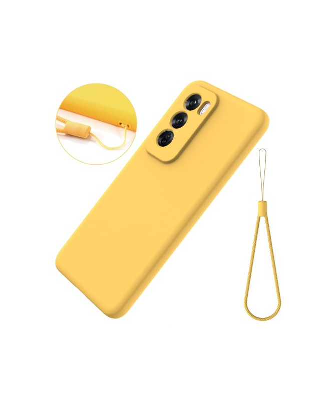 Coque en Silicone Liquide Jaune avec Lanière pour Oppo Reno 12 Pro 5G