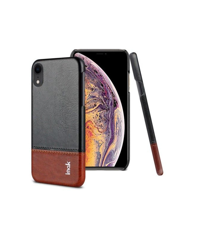 Coque imitation cuir pour iPhone XR - Noir / Marron