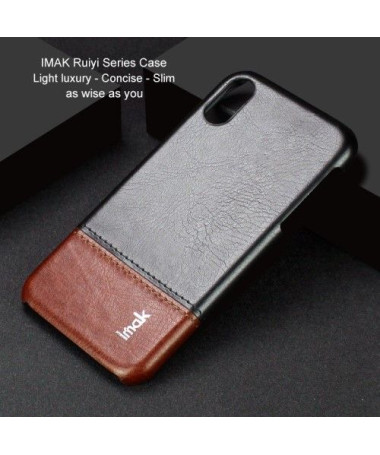 Coque imitation cuir pour iPhone XR - Noir / Marron