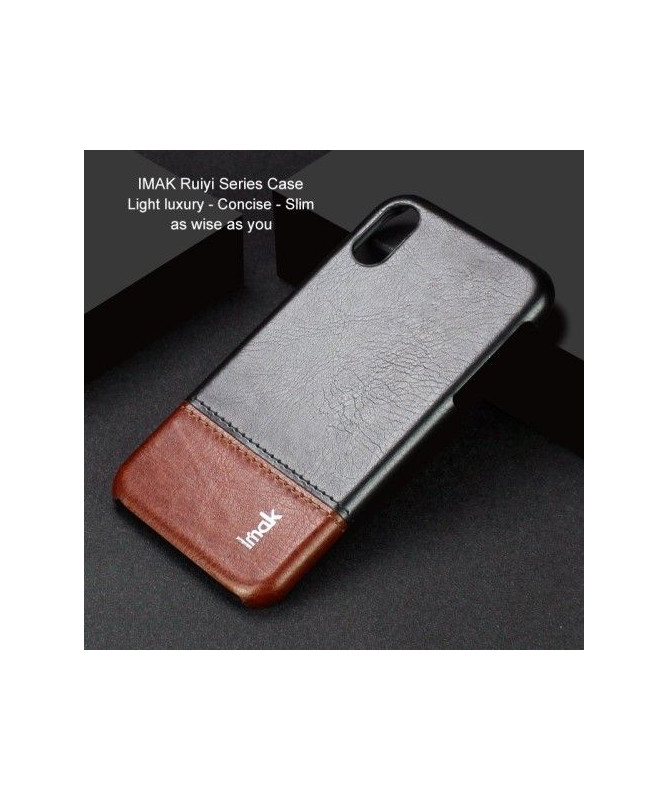 Coque imitation cuir pour iPhone XR - Noir / Marron