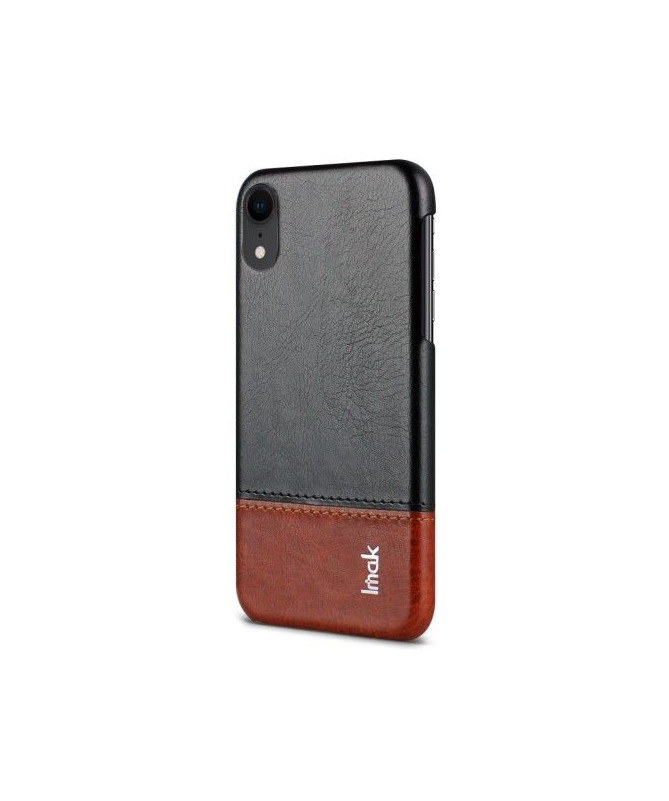 Coque imitation cuir pour iPhone XR - Noir / Marron