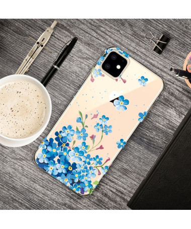 iPhone 11 - Coque transparente fleurs bleues